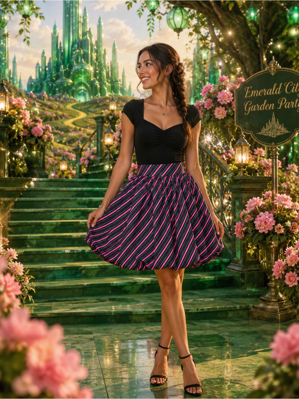 Wicked Universal Studios Bubble Skirt Pink Green Striped NWT Size Small